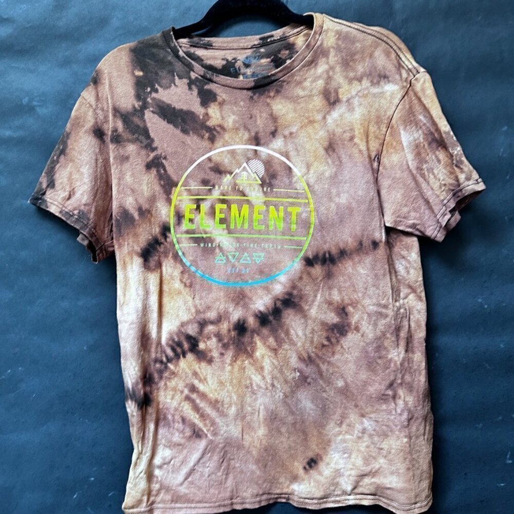 Element Cotton Tee Shirt Size Medium Brown Black Tie Dyed Bleached Grunge Skate - Picture 2 of 6